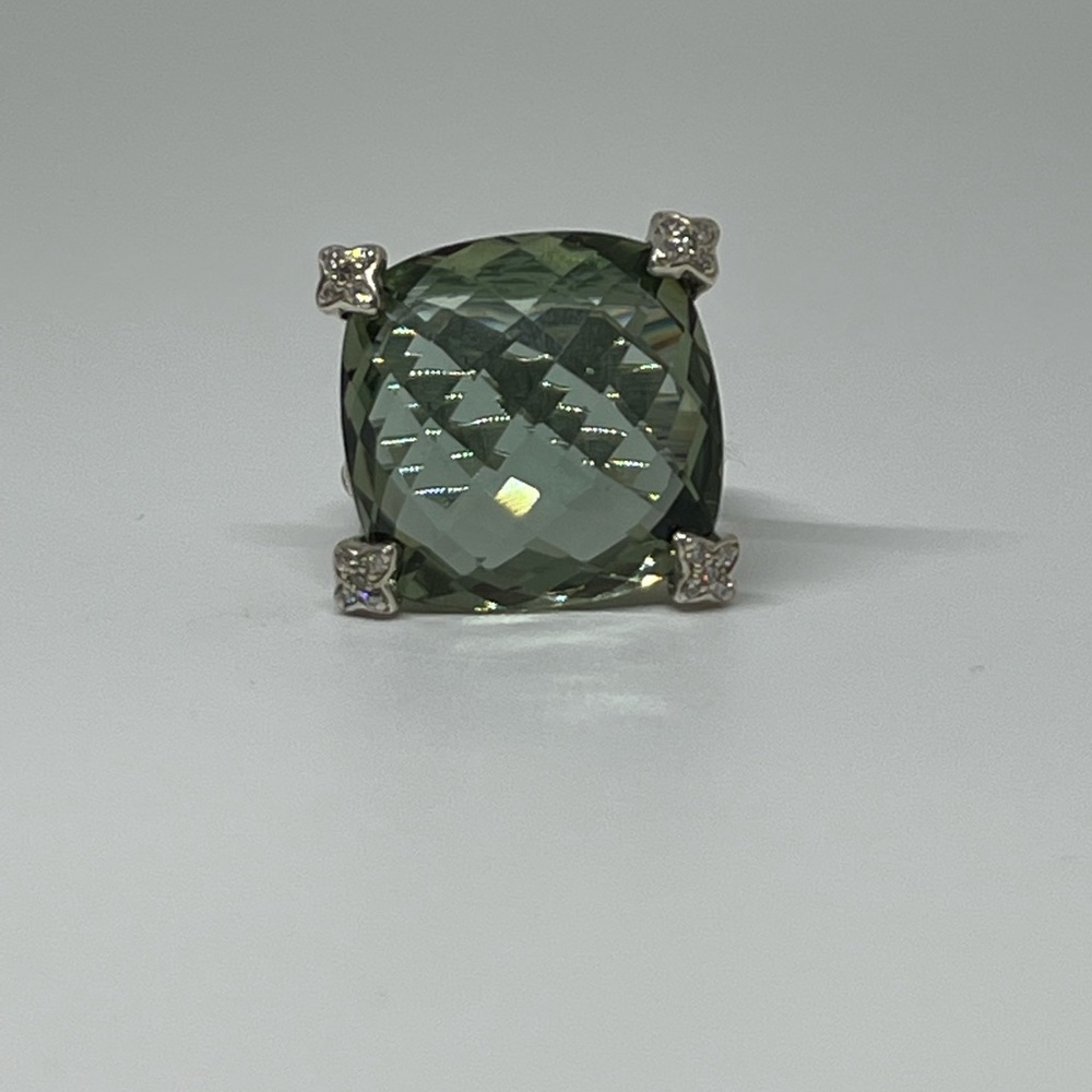 David Yurman Cushion On Point ring in silver, diamonds and prasiolite - Picture 12 of 13